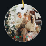 Décoration En Céramique Une photo moderne Joyeux et brillant Simple coloré<br><div class="desc">Texte et photo personnalisables,  Design moderne simple à une photo avec typographie colorée "Joyeux et lumineux" dans les couleurs rose,  vert et rouge.</div>