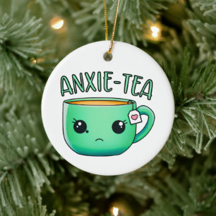 Décoration En Céramique Une tasse de thé Anxie-Tea Anxiety Pun
