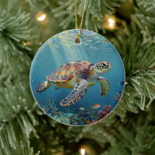 Décoration En Céramique Une Tortue de Mer et des Rayons de Soleil dans l'O