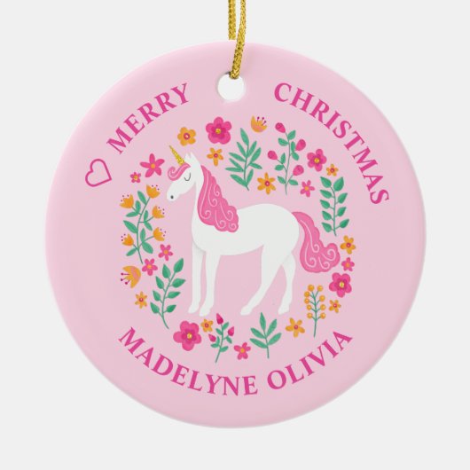 Décoration En Céramique Unicorn Flowers Cute Pink Personalized (Devant)