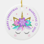 Décoration En Céramique Unicorn Purple Flowers Parties scintillant Nom per (Dos)