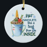 Décoration En Céramique Unicorne au chocolat chaud | Cosy Unicorn Winter<br><div class="desc">Un design fantaisiste et réconfortant, avec une mignonne licorne, dégustant une tasse de chocolat chaud, entourée de flocons de neige et de vibrations hivernales festives, associée à l'expression sucrée "Chocolat chaud comme un câlin de l'intérieur". Parfait pour les amateurs de licorne, les amateurs de cacao chaud et tous ceux qui...</div>