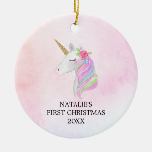 Décoration En Céramique Unicorne de la première fille de Noël personnali