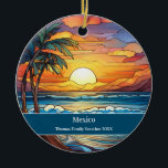 Décoration En Céramique Vacances à Mexico Beach<br><div class="desc">Belle scène de plage en faux vitrail,  personnalisable Mexico Hawaii Beach Trip souvenir. Idéal pour Noël et vacances en famille,  ou momento lune de miel. Personnalisation : Changez la légende et l'année pour la rendre unique.</div>