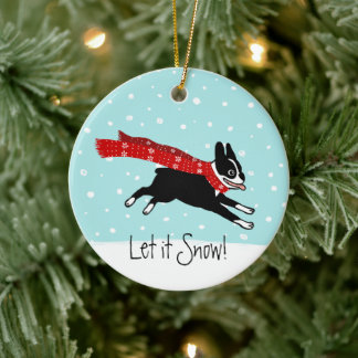 Décoration En Céramique Vacances d'hiver Boston Terrier portant l'Écharpe 