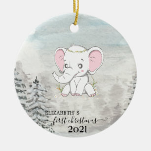 Décoration En Céramique Vacances Noël Baby Elephant Pine Tree