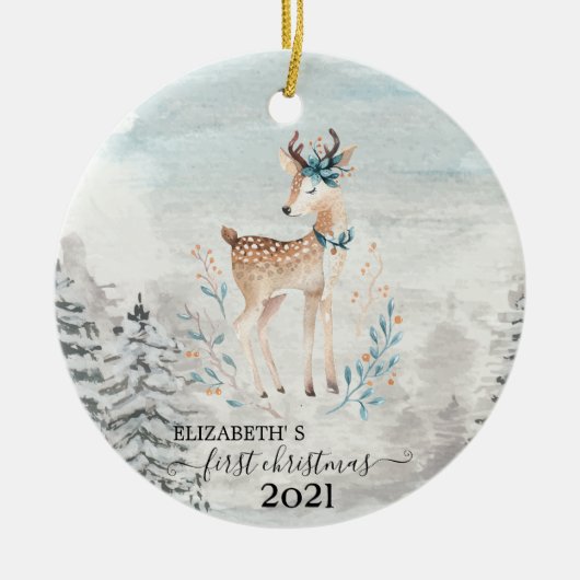 Décoration En Céramique Vacances Premier Noël Bébé Reinder (Devant)