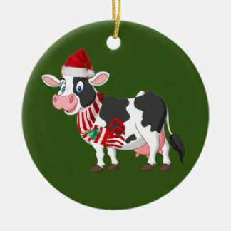 Décoration En Céramique Vache avec Casquette Scaft Noël