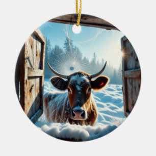 Décoration En Céramique Vache dans la neige