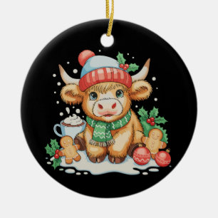 Décoration En Céramique Vache des Highlands de Noël Chèvre Mignonne Casque