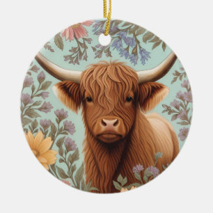 Décoration En Céramique Vache des Highlands Pastel Floral Inspiré de Willi