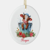 Décoration En Céramique Vache mignonne dans un seau Noël Nom personnalisé (Droite)