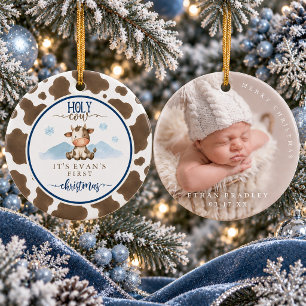 Décoration En Céramique Vache sacrée Impression marron Vache Bébé 1er Noël