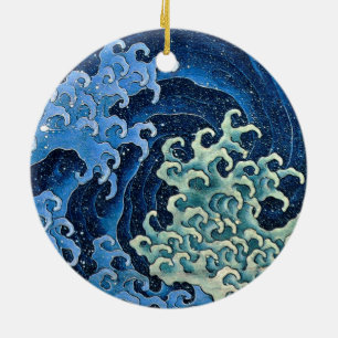 Décoration En Céramique Vague Féminine Hokusai Japon Océan Vintage