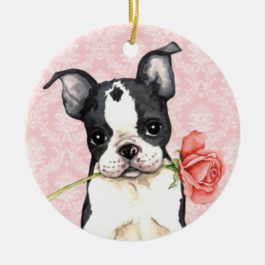 Décoration En Céramique Valentine Boston rose Terrier (Devant)