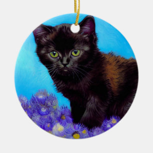 Décoration En Céramique Van Gogh Chat et fleurs