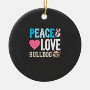 Décoration En Céramique Vecteur Peace Love Bouledogue