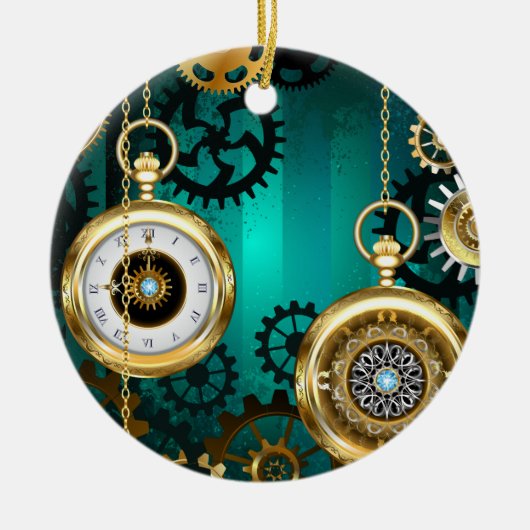 Décoration En Céramique Veille bijoux Steampunk sur un Arrière - plan vert (Devant)