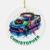 Décoration En Céramique Ventilateur de course automobile de Noël Nom perso (Dos)