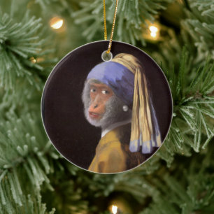 Décoration En Céramique Vermeer Singe au Boucle d'Oreille en Perle