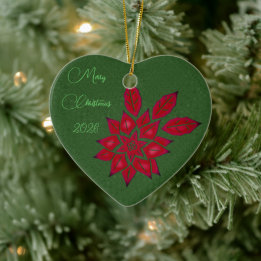 Décoration En Céramique Vert forêt et Poinsettia rouge