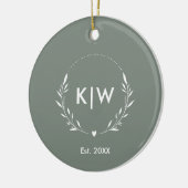 Décoration En Céramique Vert sauge et blanc | Monogramme initiales moderne (Gauche)