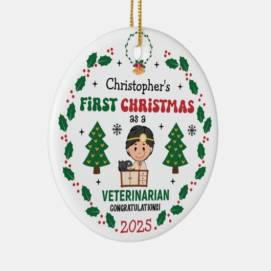 Décoration En Céramique Vétérinaire Personnalisé Premier Arbre de Noël (Droite)