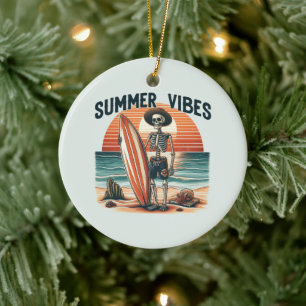 Décoration En Céramique Vibes d'été Skeleton Surfer Sunset Beach Design