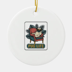 Décoration En Céramique Vieille Vie de Pug Lunettes de soleil de chien coo