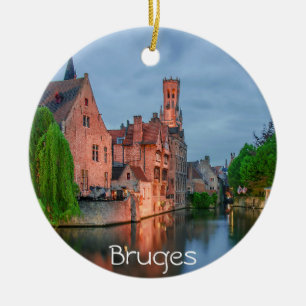 Décoration En Céramique Vieille ville et beffroi la nuit à Bruges