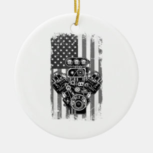 Décoration En Céramique Vieux Véhicule Musclé Piston Drapeau Américain Drô