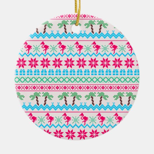 Décoration En Céramique Vilain pull de Noël Flamant rose Tropical (Devant)