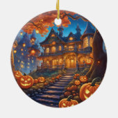 Décoration En Céramique villa éffrayante dans la forêt, citrouilles, Hallo (Dos)