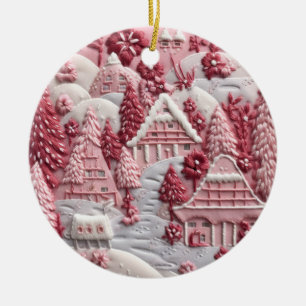 Décoration En Céramique Village de neige dans les tons clairs
