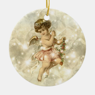 Décoration En Céramique Vintage Ange Pailleté Or V2 ID136