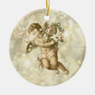Décoration En Céramique Vintage Ange Pailleté Or V3 ID136