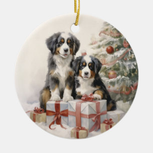 Décoration En Céramique Vintage Bernese Mt. Chien Noël