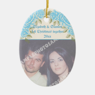 Décoration En Céramique Vintage bleu rose Couple première photo de Noël
