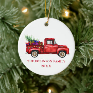 Décoration En Céramique Vintage Camion rouge Noël Arbres cadeaux Année f