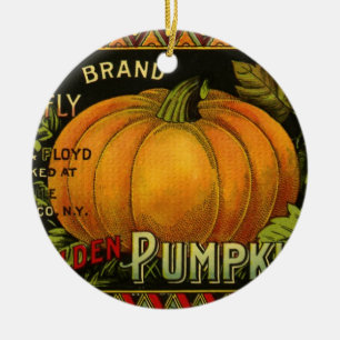 Décoration En Céramique Vintage Can Étiquette Art, Papillon Citrouille Vég