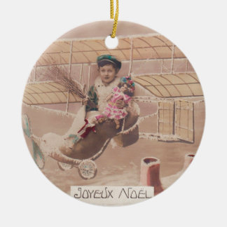Décoration En Céramique Vintage Christmas Boy Flying Airship Imaginaire Ce