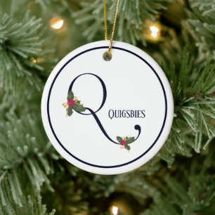 Décoration En Céramique Vintage Christmas Holly Initial Q