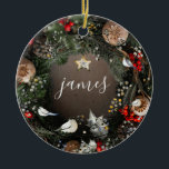 Décoration En Céramique Vintage classique | Nom | Année | Christmas Wreath<br><div class="desc">Voici une version moderne d'une ancienne couronne classique de portes de Noël transformée en Vintage classique | Nom | Année | Ornement en céramique de la couronne de Noël.</div>