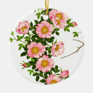 Décoration En Céramique Vintage fleurs de cerises japonaises, rose et or