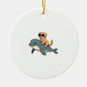 Décoration En Céramique Vintage Golden Retriever chevauchant une baleine b