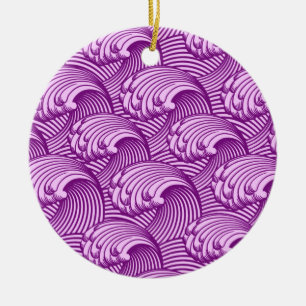 Décoration En Céramique Vintage Japanese Waves, Twilight Purple and Lilac