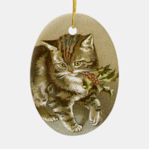 Décoration En Céramique Vintage Kitten Ceramic Christmas Ornament