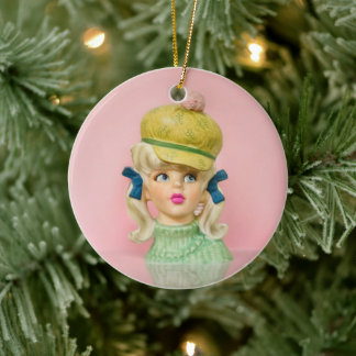 Décoration En Céramique Vintage Lady Head Vase Ado Mod Casquette Pigtails