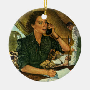 Décoration En Céramique Vintage Patriotique, Infirmière médicale au téléph