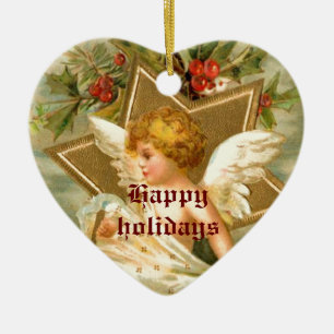 Décoration En Céramique Vintage petit mignon ange de Noël et étoile